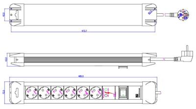 BACHMANN CONNECTUS stekkerdoos 6x geaard contact, overspanningsbeveiliging, met schakelaar, 2 m