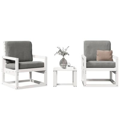 3-delige Loungeset massief grenenhout wit