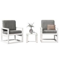 3-delige Loungeset massief grenenhout wit - thumbnail