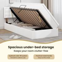 Opbergbed met LED met matras Puur Wit 90 x 200 cm Nep Leer - thumbnail