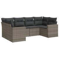 6-delige Loungeset met kussens poly rattan grijs - thumbnail
