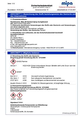 Mipa transparante lakken 2k clear paint spray 400m high gloss