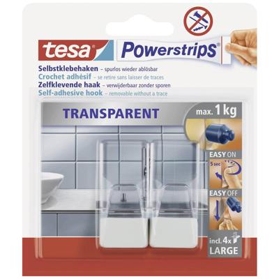tesa POWERSTRIPS® Zelfklevende haak Large Transparant, Wit Inhoud: 2 stuk(s) tesa POWERSTRIPS® Zelfklevende haak Large Transparant, Wit Inhoud: 2 stuk(s)