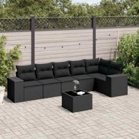 7-delige Loungeset met kussens poly rattan zwart - thumbnail