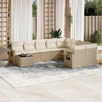 10-delige Loungeset met kussens poly rattan beige - thumbnail