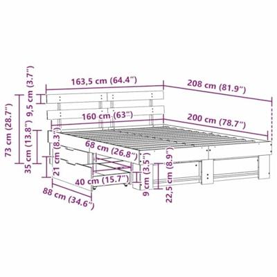 Bedframe met hoofdeinde Wit 160 x 200 cm Massief grenenhout
