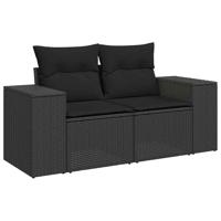 6-delige Loungeset met kussens poly rattan zwart - thumbnail