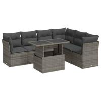 7-delige Loungeset met kussens poly rattan grijs - thumbnail