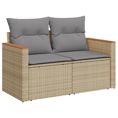 5-delige Loungeset met kussens poly rattan gemengd beige - thumbnail