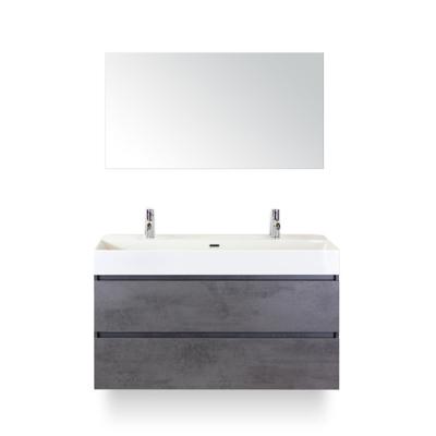 Maxx XL Badmeubelset 120 cm - Beton Antraciet - Wastafel Kube Enkel 2 kraangaten - met Spiegel