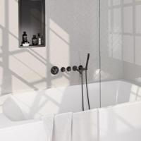 Brauer Stripe thermostatische inbouw badkraan SET 01 met uitloop en staaf handdouche en doucheslang en wandaansluitbocht gunmetal geborsteld PVD - thumbnail