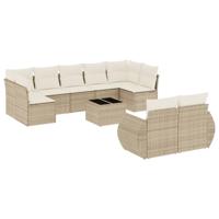 9-delige Loungeset met kussens poly rattan beige - thumbnail