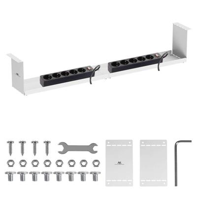 Compacte kabelorganizer Maclean MC-107 voor onder het bureau 85 cm, robuust staal, schroefbevestiging, draagvermogen 5 kg, organizer met stekkerdoos en kabelafdekking (Wit)