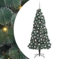 VidaXL Kunstmatige voorverlichte kerstboom met ballenset groen 210 cm - thumbnail