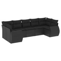 7-delige Loungeset met kussens poly rattan zwart - thumbnail