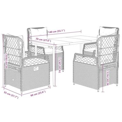 5-delige Tuinset met kussens poly rattan zwart