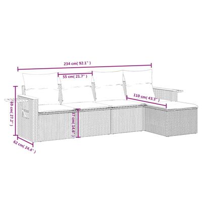 6-delige Loungeset met kussens poly rattan zwart - thumbnail