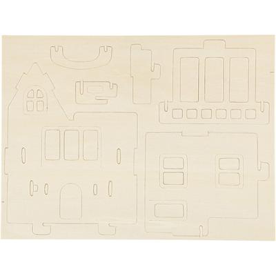 Creativ Company 3d houten constructie set, huis met balkon, afm 15,8x17,5x19,5, 1 stuk