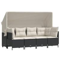 5-delige Loungeset met kussens poly rattan zwart - thumbnail