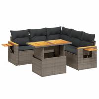 6-delige Loungeset met kussens poly rattan grijs - thumbnail