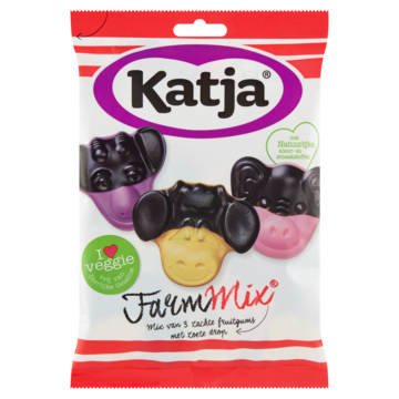 Katja Farm Mix snoep, mix van 3 zachte fruitgums met zoete drop, zak van 255 g