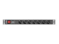 Lanberg PDU-07F-0200-BK energiedistributie 7 AC-uitgang(en) 1U Zwart - thumbnail