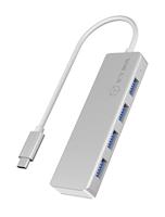 ICY BOX 4-voudige USB-C-hub met 4 x USB 3.0, USB 3.0-aansluiting, aluminium, geïntegreerde kabel, zilver/wit. - thumbnail
