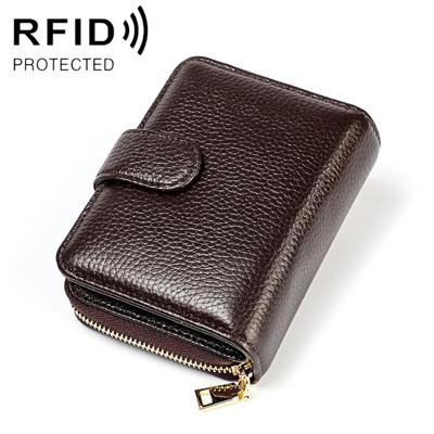 KB192 Buckle rits koeienhuid lederen orgel vorm meerdere kaartsleuven anti-magnetische RFID portemonnee Clutch tas voor mannen (koffie)