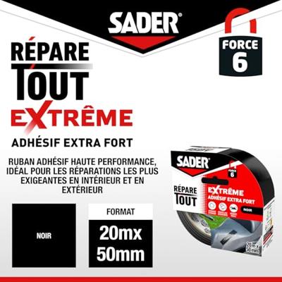 Extra sterke lijm - SADER - Repareert alle extreme situaties - Binnen & Buiten - Alle oppervlakken - Zwart - Gemakkelijk te snijden - 20 m x 50 mm