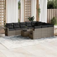 11-delige Loungeset met kussens poly rattan grijs - thumbnail