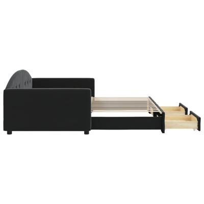 Slaapbank met onderschuifbed en lades 100x200 cm fluweel zwart - thumbnail