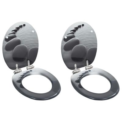 Toiletbrillen 2 st met soft-close deksels MDF steenontwerp