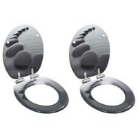 Toiletbrillen 2 st met soft-close deksels MDF steenontwerp - thumbnail