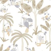 Noordwand behang mondo baby animals birds trees wit en beige - thumbnail