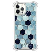 iPhone 12 (Pro) siliconen shockproof hoesje - Blue cubes - thumbnail