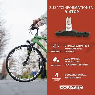 CONTEC remschoen "v-stop" ct brake shoes set of 4 v-brake screw