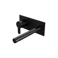 Inbouw wastafelmengkraan met rechte uitloop en afdekplaat model D2 mat zwart - thumbnail