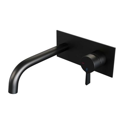 Inbouw Wastafelmengkraan Brauer Black Edition Coldstart Gebogen Uitloop Halfronde Hendel Rechts Mat Zwart Met Afdekplaat Brauer