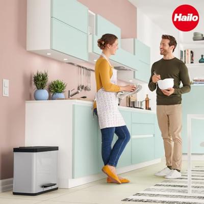 Hailo öko duo plus L 6302000 Afvalbak 26 l RVS (b x h x d) 470 x 430 x 340 mm RVS Met voetpedaal 1 stuk(s) - thumbnail