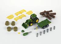 Theo Klein John Deere tractor met hout- en hooiwagen - thumbnail