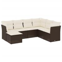 7-delige Loungeset met kussens poly rattan bruin - thumbnail