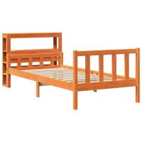 Bedframe met hoofdbord massief grenenhout wasbruin 150x200 cm - thumbnail