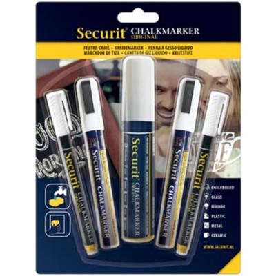 Securit krijtmarker wit, etui met 5 stuks in geassorteerde diktes Securit krijtmarker wit, etui met 5 stuks in geassorteerde diktes
