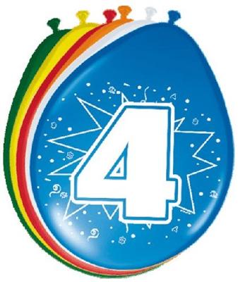 Folat BV Cijfer ballonnen 4 jaar, 8st.