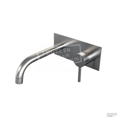 Brauer Brushed Edition Inbouw Wastafelmengkraan met Gebogen Uitloop en Afdekplaat Model A1 RVS Geborsteld PVD