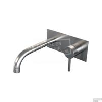 Inbouw wastafelmengkraan met gebogen uitloop, afdekplaat model A1 RVS geborsteld PVD - thumbnail