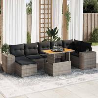 8-delige Loungeset met kussens poly rattan grijs - thumbnail