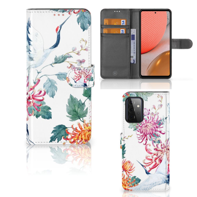 Samsung Galaxy A72 | Telefoonhoesje | Met pasjeshouder | Bird Flowers