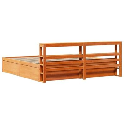 Bedframe met hoofdbord massief grenenhout wasbruin 200x200 cm