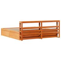 Bedframe met hoofdbord massief grenenhout wasbruin 200x200 cm - thumbnail